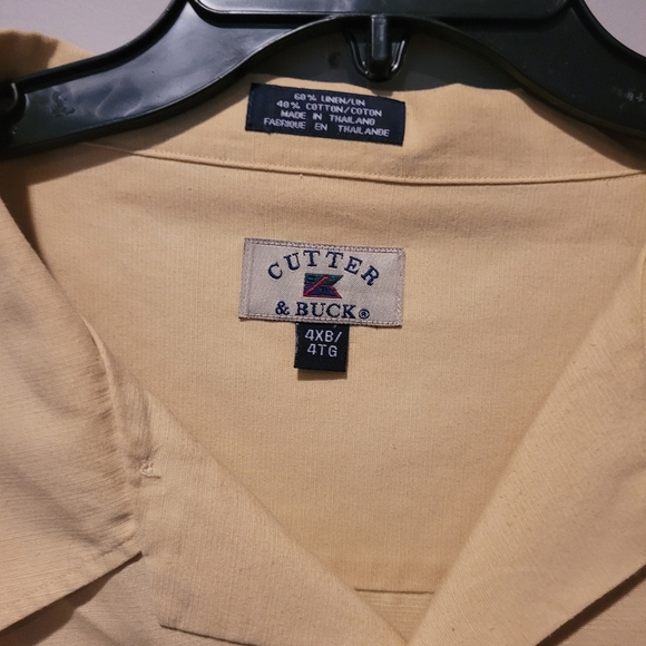 Mens shirt, Cutter Buck, size 4xb/4xt, yellow, short sleeve, button up, gold - Picture 2 of 3